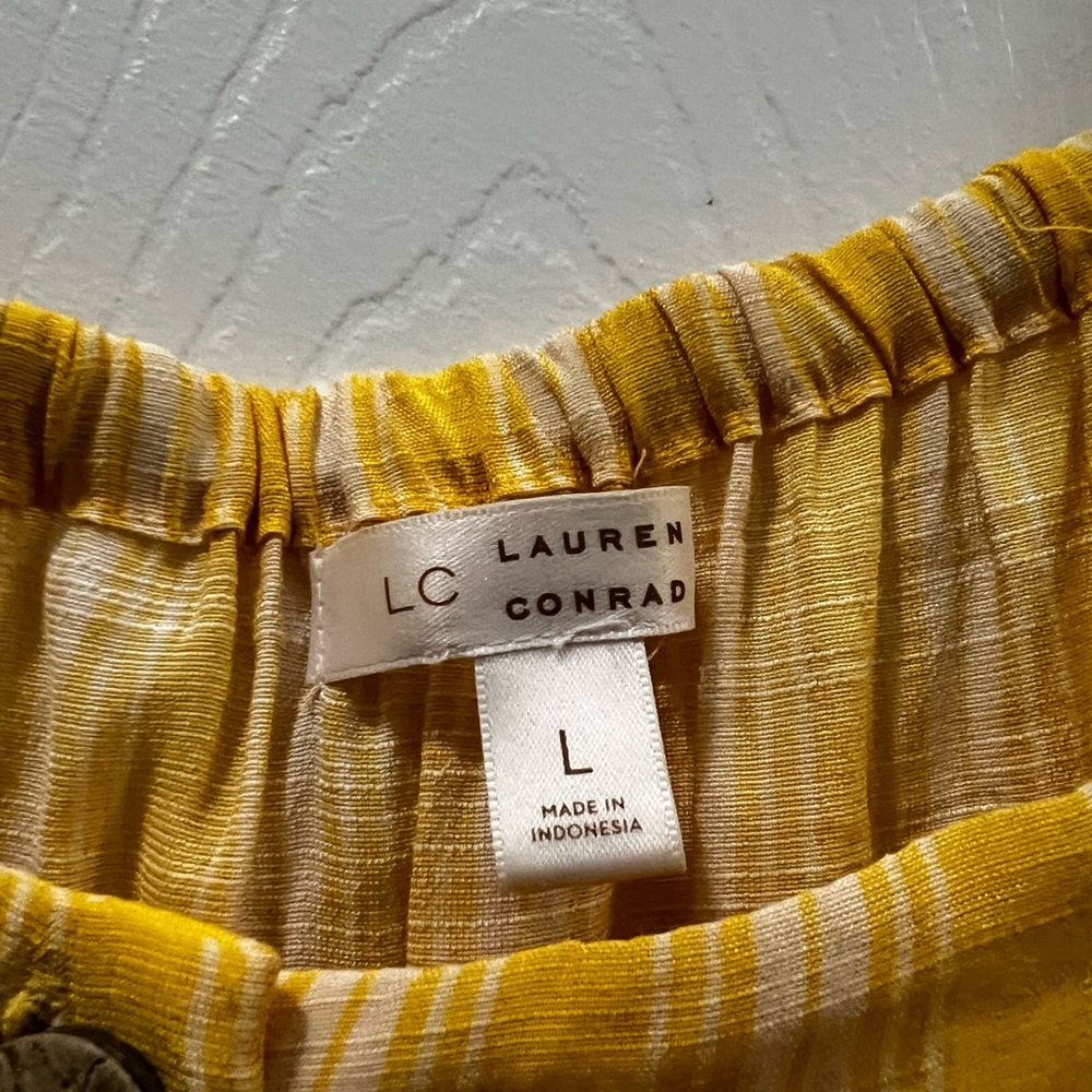 Lauren Conrad yellow blouse with white stripes size large - Picture 2 of 2